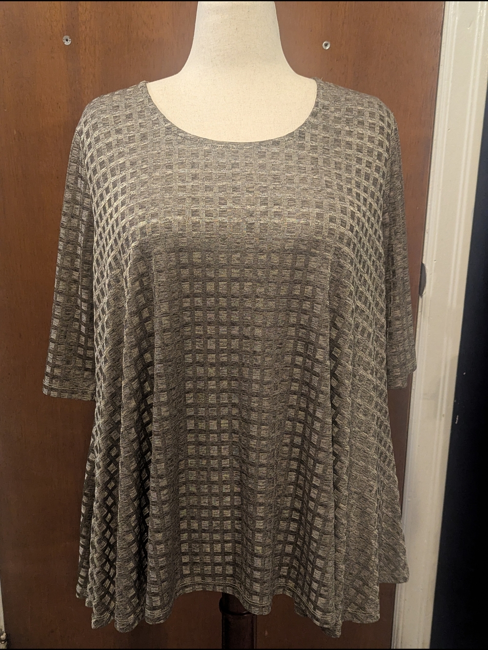 krazy kat Taupe-Gray Grid Swing Tunic